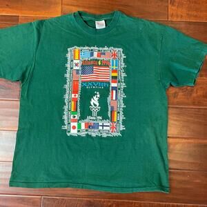 Vintage Atlanta 1996 Olympics Shirt Mens X-Large Green Y2K Hanes Heavyweight
